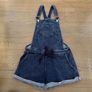 Z Supply Denim Wash Shorts Overalls Cotton Knit Drawstring Shortalls Size Small
